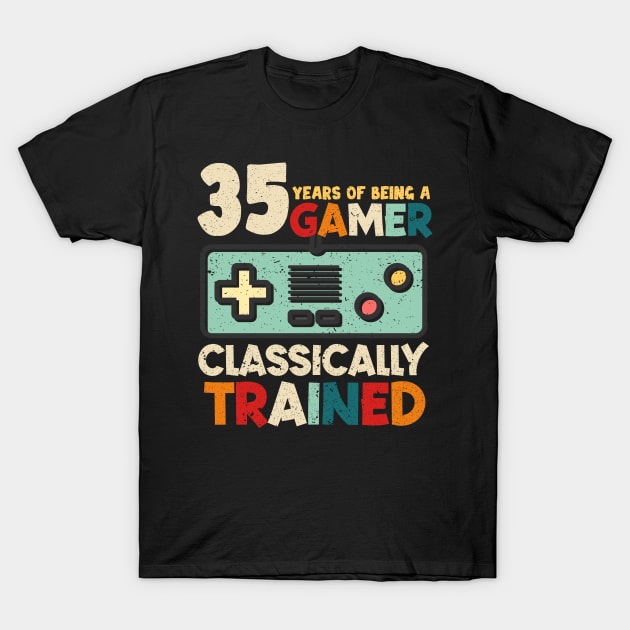 Level 35 Unlocked Tee Cool 35th Birthday Gift For Gamer Men Women 35 Birthday Party Gaming Gift Gamer Birthday Game Console copy T-Shirt by inksplashcreations